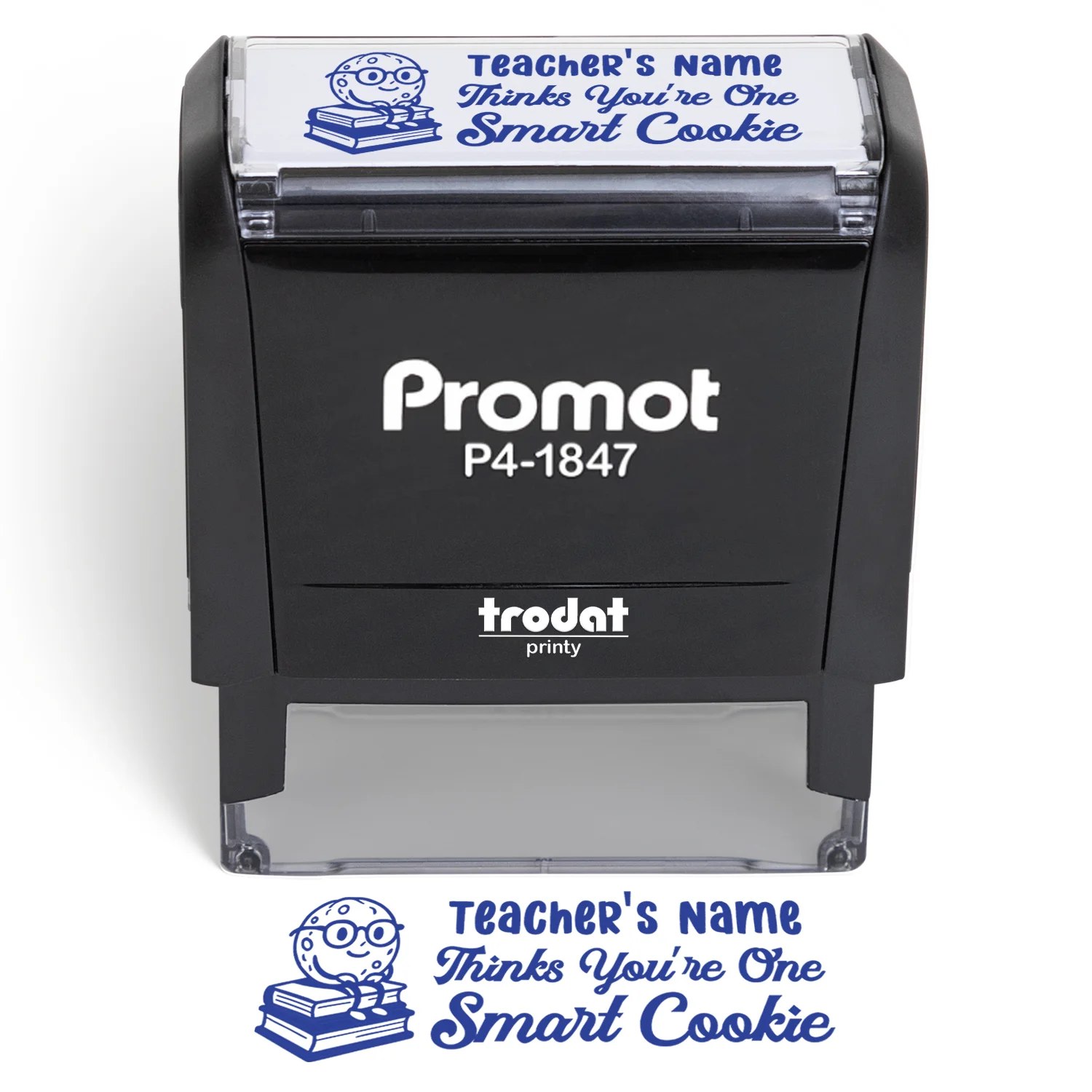 Teacher Custom Rubber Stamp "Thinks You're One Smart Cookie" Medium Trodat stamp with clear smart cookie imprint
